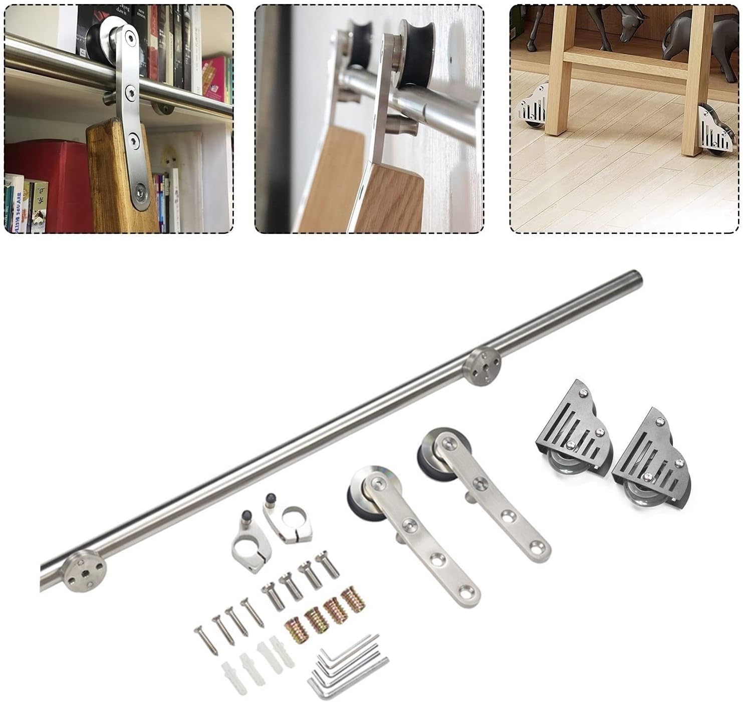 Rolling Ladder Hardware Library - Library Sliding Ladder Track Kit,Sliding Barn Door Track Accessories,LOFT Movable Ladder Sliding Track,Stainless Steel,Easy to Insta,B-200cm(6.6 ft) Track