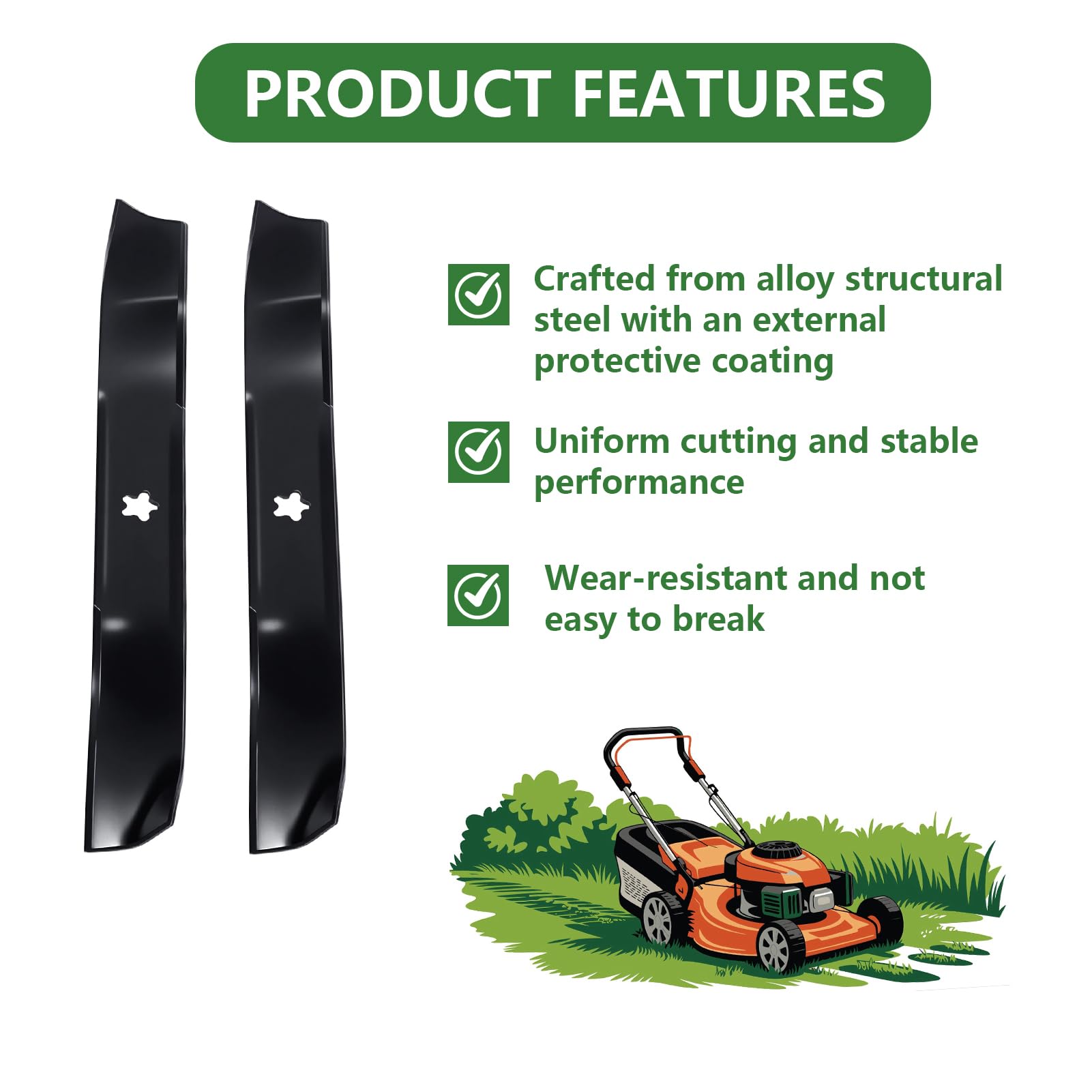 134149 Cuchillas para cortacésped Cuchillas para Mulching 42 Pulgadas (106,68 cm) Repuesto para cortacésped con Plataforma 2Piezas