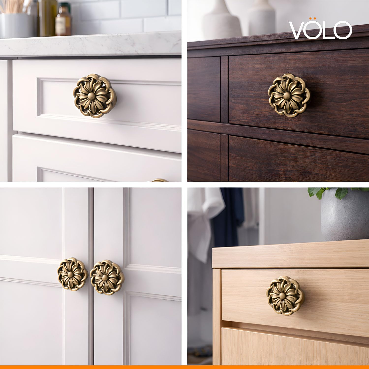 VOLO Antique Brass Cabinet Knob Handle β Premium Drawer Knob for Wardrobe Kitchen Cabinets and Furniture, Decorative Knob Handle Pack of 2 4