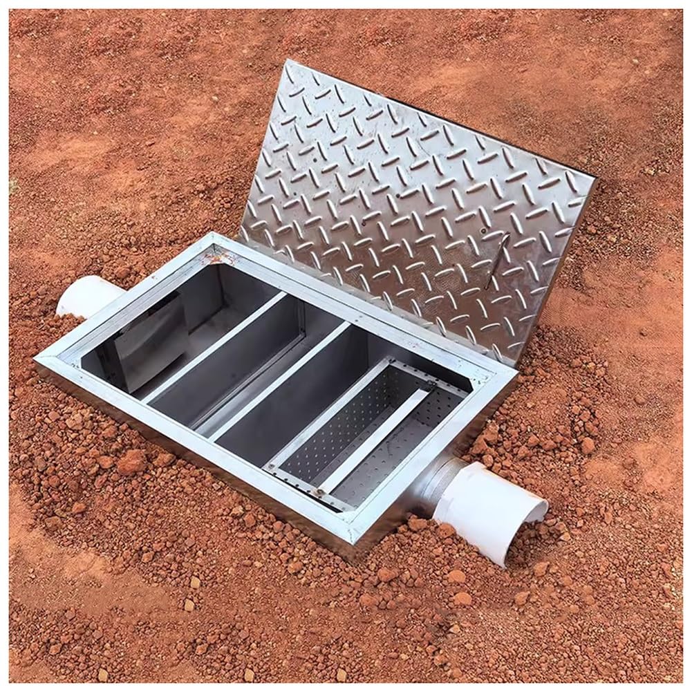Trampa de grasa de alta capacidad para restaurantes y cocinas, interceptor de entrada lateral, fácil mantenimiento, duradera para instalación subterránea o en superficie