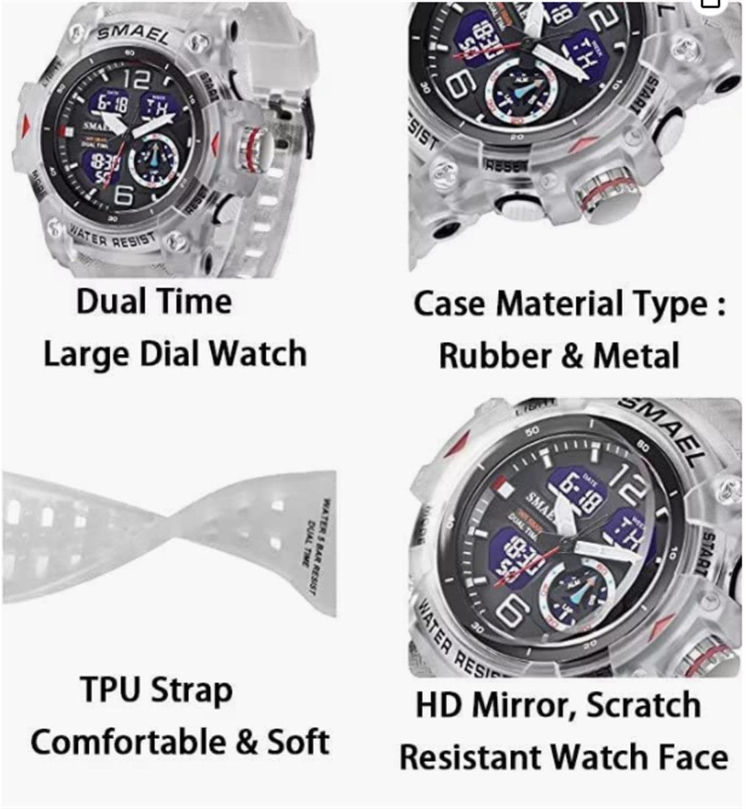 Montre Homme Montre Digital Sport Homme M ilitaire étanche,Grand écran Analogique Digital Montre avec Alarme,LED,Chronomètre,Montres Bracelets Multifonctions