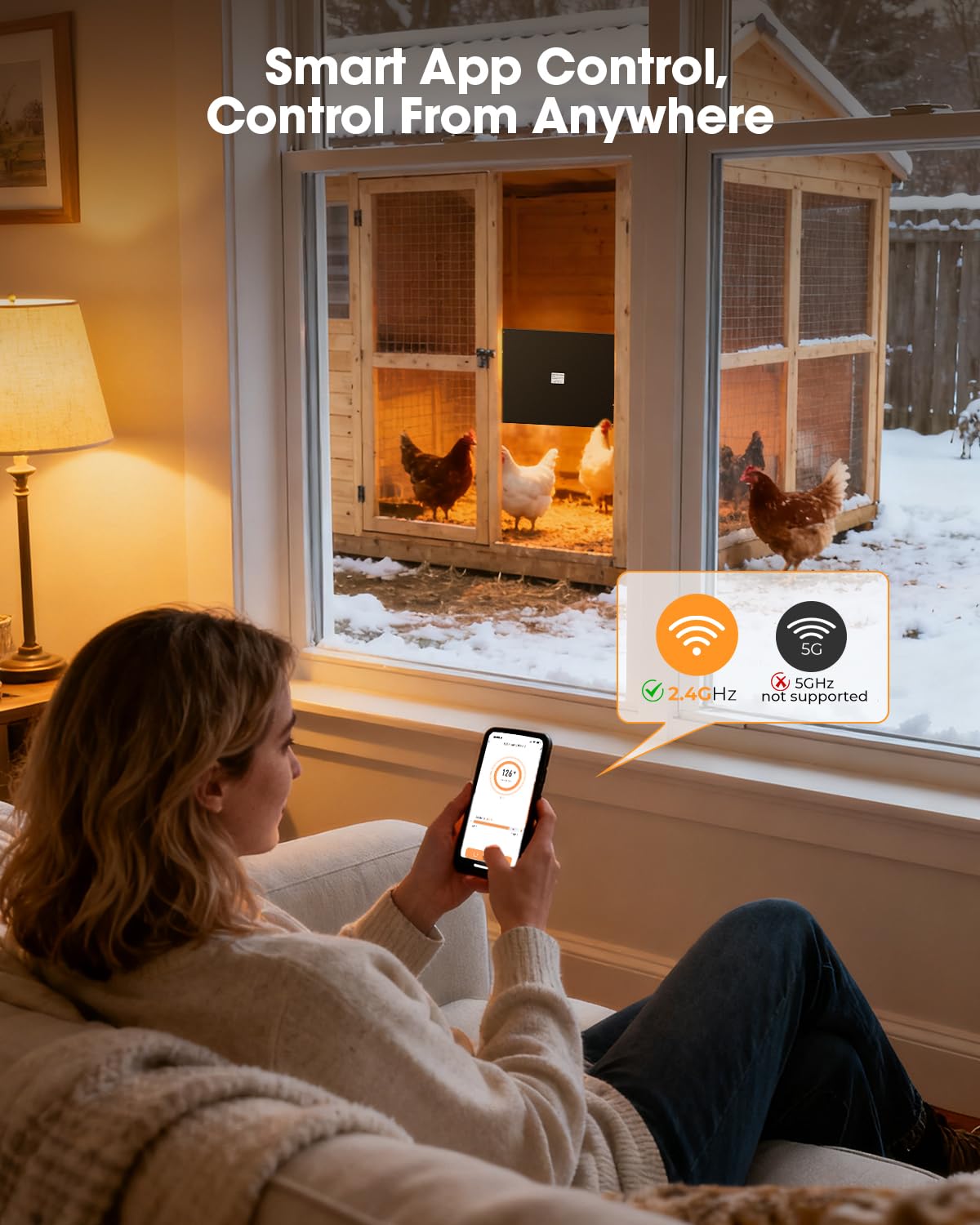 Wärmeplatte Küken WLAN-Verbindung APP Fernbedienung，Hühnerstall Heizung，1-24-Stunden-Smart-Timer，Winter 5℃-80℃ 120W Temperatur-Einstellung，Geeignet zum Wärmen von Küken und Anderen Kleintieren