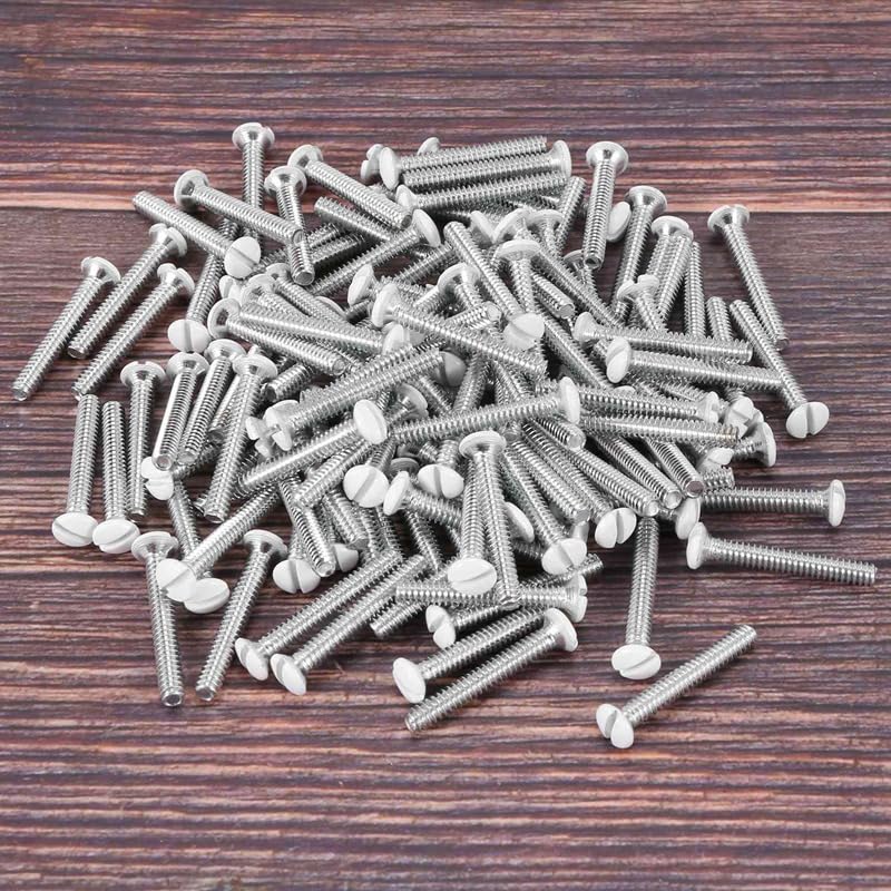 Generic BEAU-120 Pcs White Wall Plate Screws 1 Inch Long Slotted 6-32 Threads Switch Cover Screws Oval Head Milled Slot Screws Wall - (Color: White)