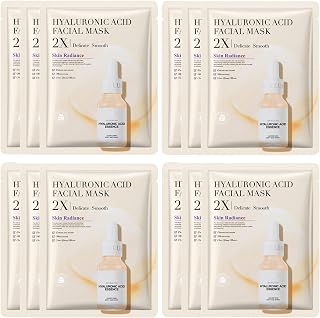 JORUN 12 Pack Hydrating Face Masks with Hyaluronic Acid - Korean Face Masks, Moisturizing, Anti-Aging, Brightening Face Masks, Skin Care Multipack - Vegan for All Skin Types