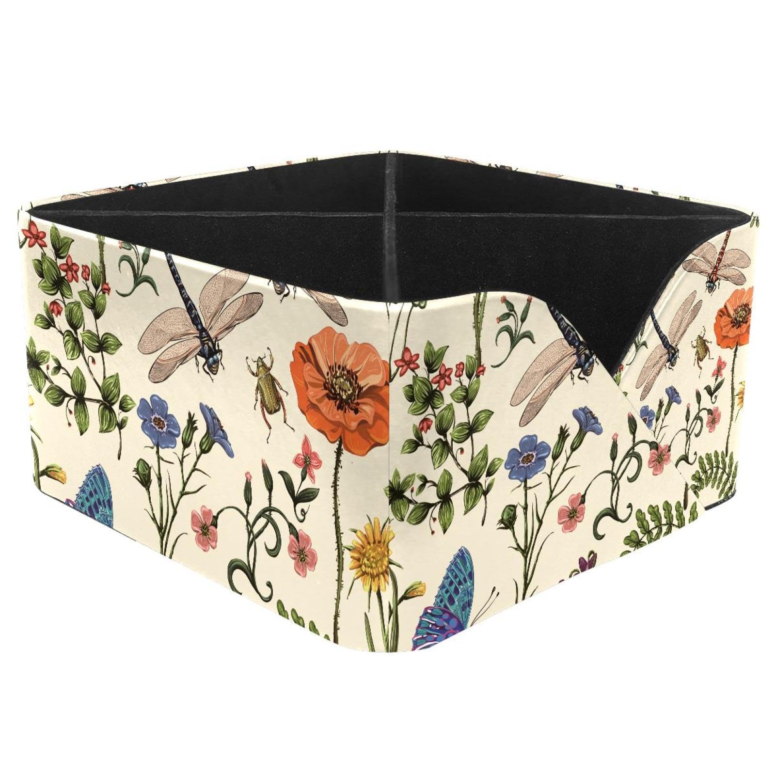 KengjuTesu Summer Plants Flowers Butterflies Dragonflies Beetles Pattern Desktop Organizer Pen Holder, Rectangular Pencil Cup for Office, Study and Makeup Stations