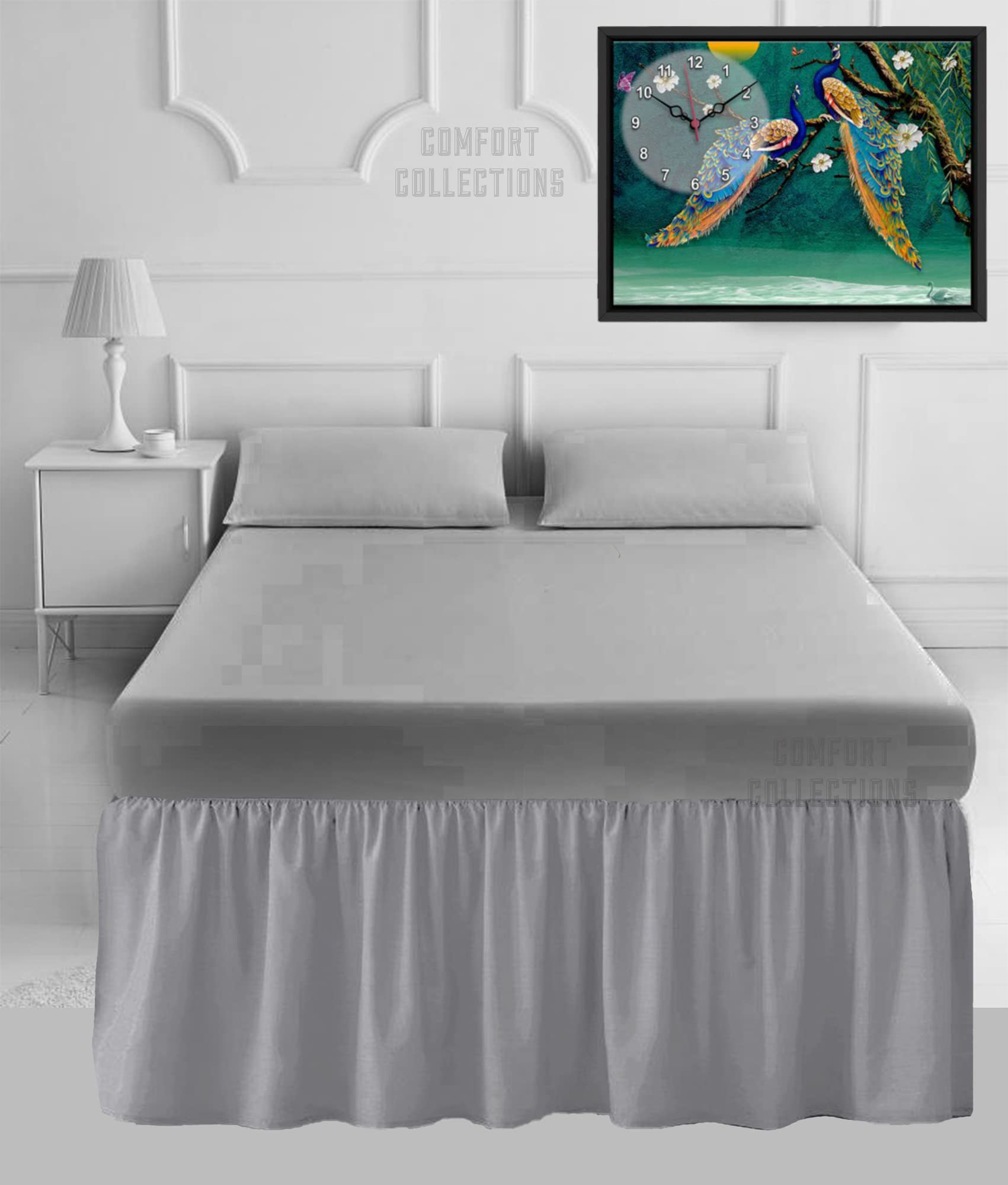 100% Poly Cotton Plain Dyed Percale Easy Care Sheets 16" Frilled Base Valance Sheet Silver Double