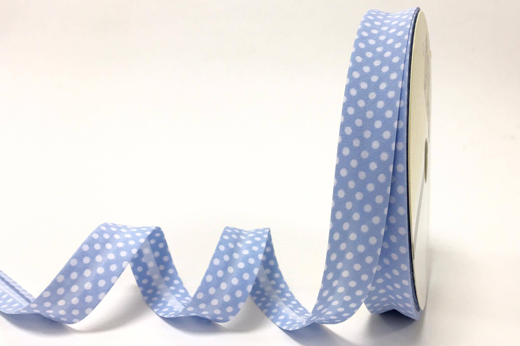 Fany Pale Blue Polka Dot 18mm Bias Binding on a 25m Roll