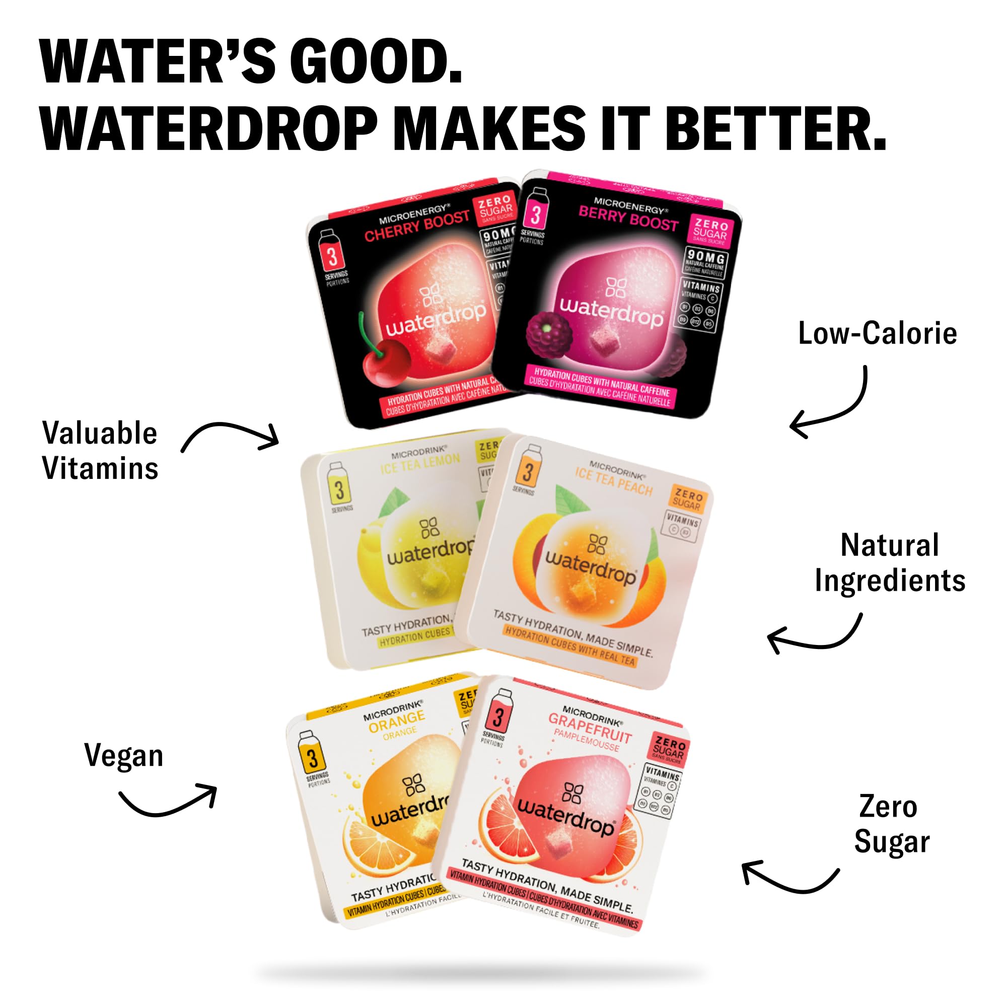 waterdrop Szklany Zestaw Startowy Butelka ze Szkła Borokrzemowego 600ml + 18 Bezcukrowych Kostek Microdrink Smaki