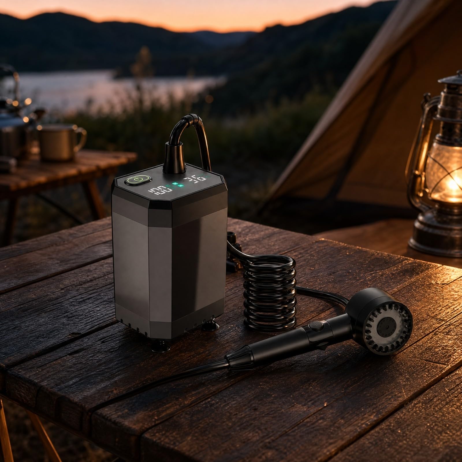 Ducha Portátil con Bomba Recargable Compacto Ducha Portátil con Baría Recargable sin Cable para Acampada, Gris