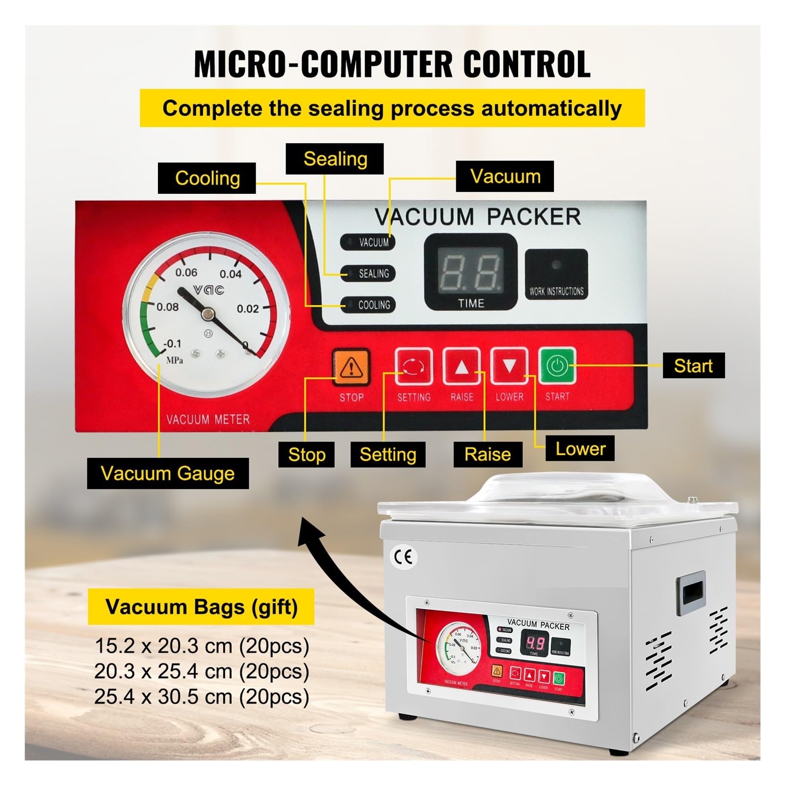 Machine à emballer sous vide alimentaire chambre commerciale scellant DZ-260A cuisine sac de viande emballage économiseur nourriture cachetage Assurer la Stabilité