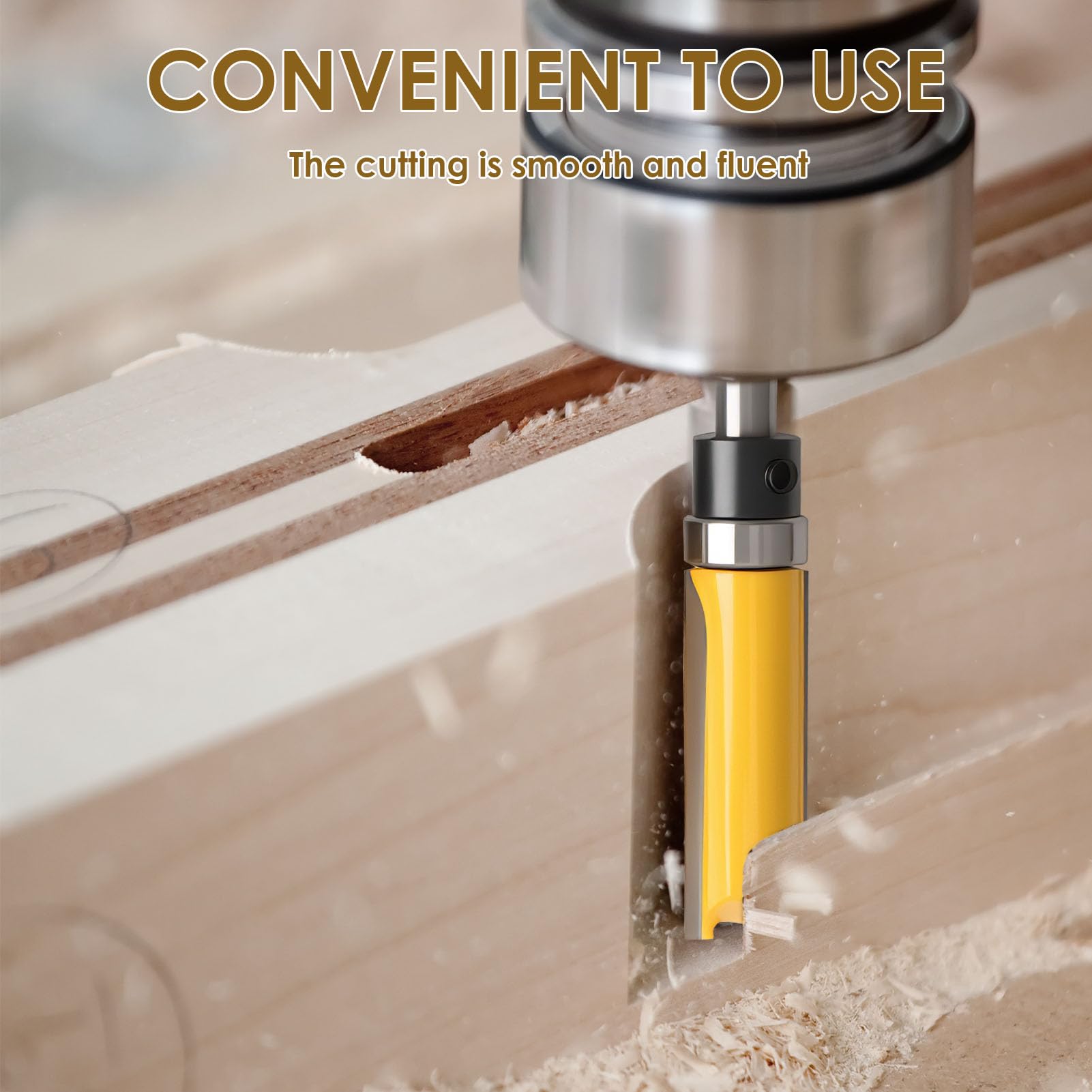 4-Piece Shank Flat Flush Trim Router Bits 1/4 Shank Set, Professional Woodworking Template Cutter with Bearing - Image 4