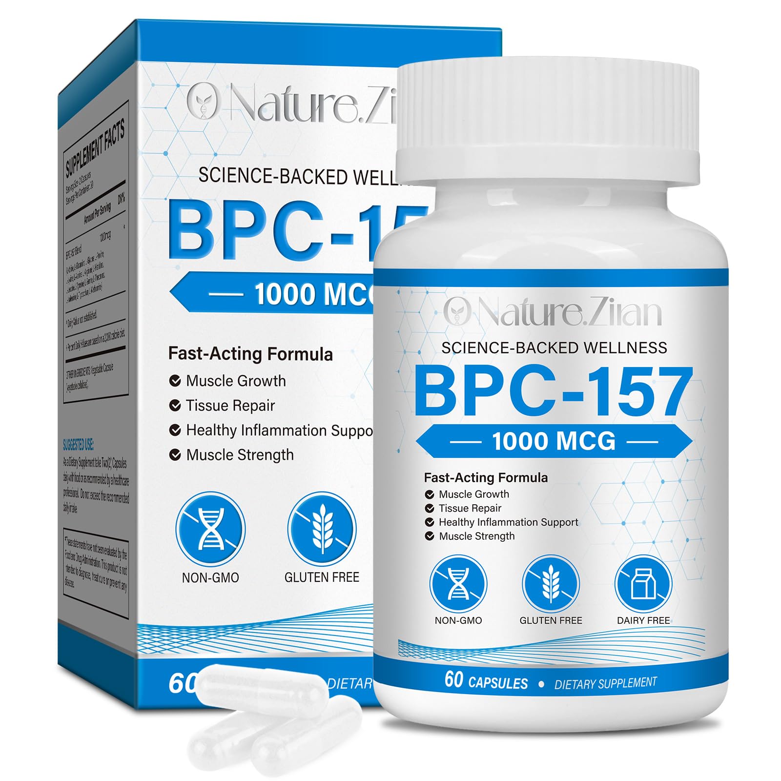 BPC-157 1000mcg Supplement for Men and Women, Non-GMO - 60 Capsules