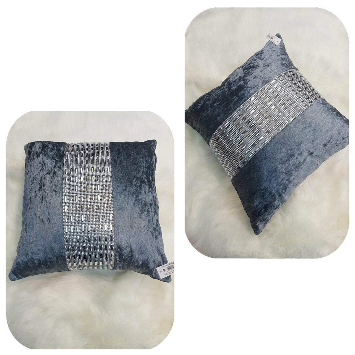Householdfurnishing Stylish Cushion Cover Crushed Velvet Luxurious Modern Design Sparkle Diamante (Silver, Cushion cover 45 X 45 cm)