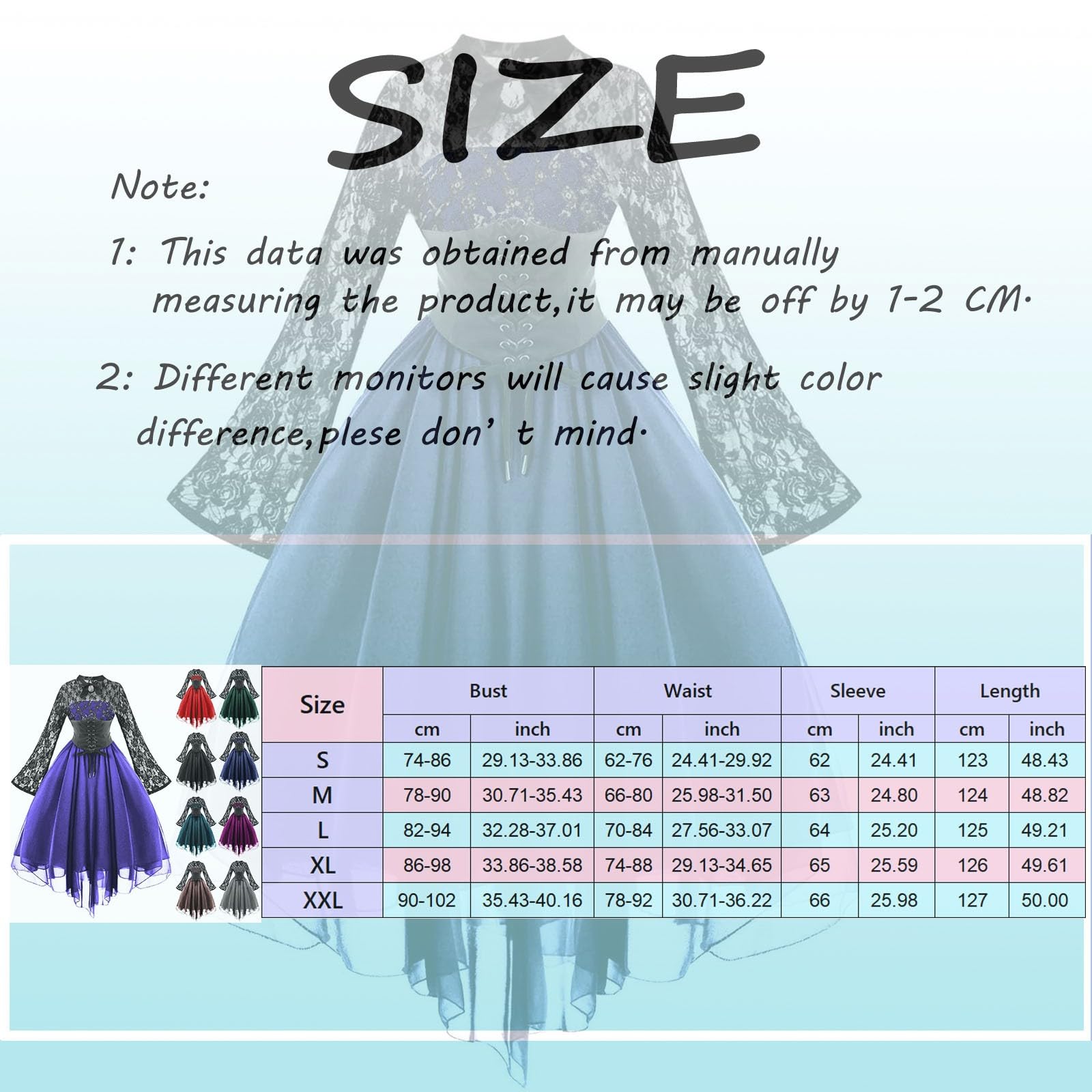 Faschingskostüme Cocktailkleider für Damen modisch Gothic Stil 1950er Jahre Midikleid Croset langes Flare Ärmel Partykleid in A Linie