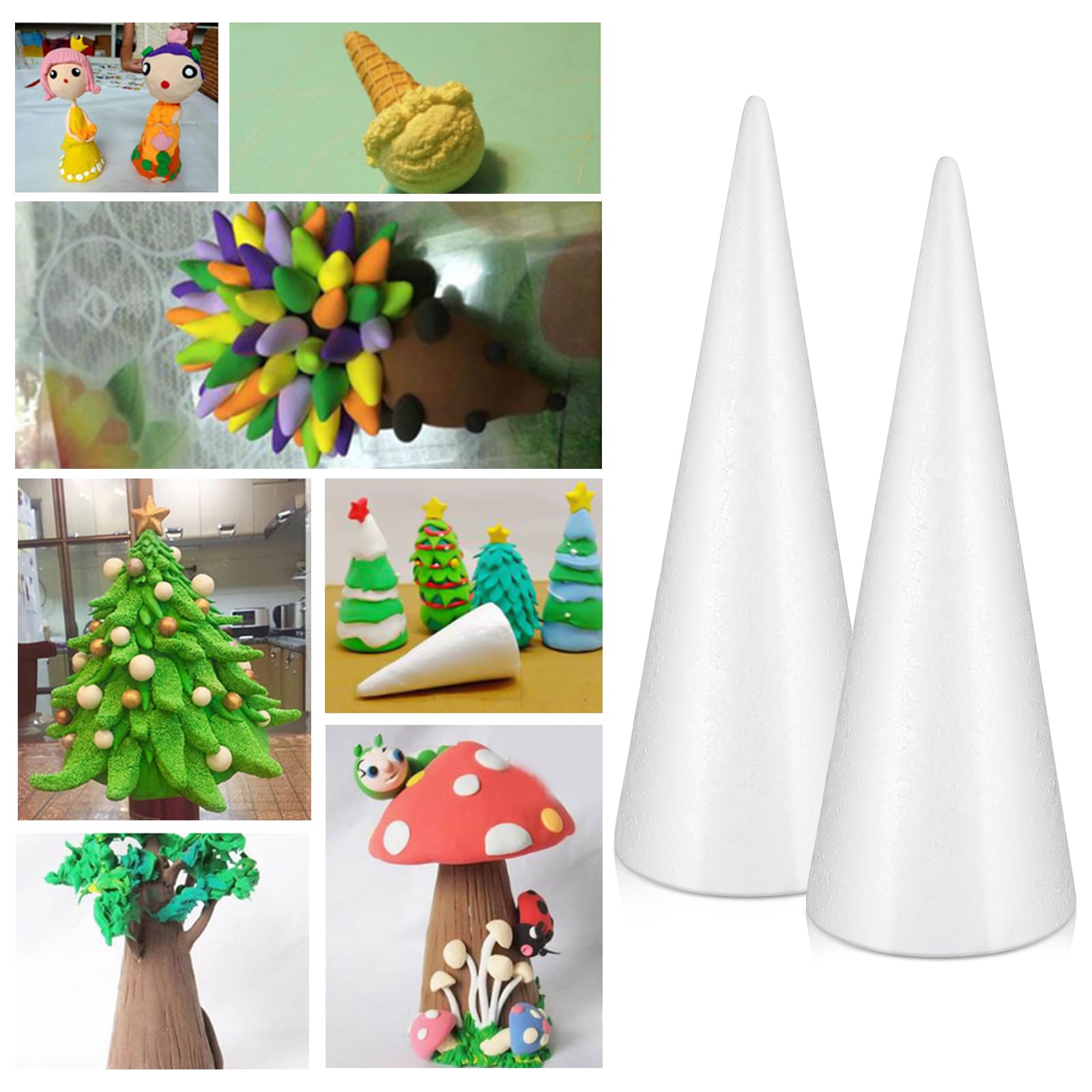 6 coni bianchi in schiuma per artigianato, 30,5 cm, coni in schiuma per albero di Natale per artigianato fai da te, gnomi natalizi fai da te, decorazioni natalizie bianche