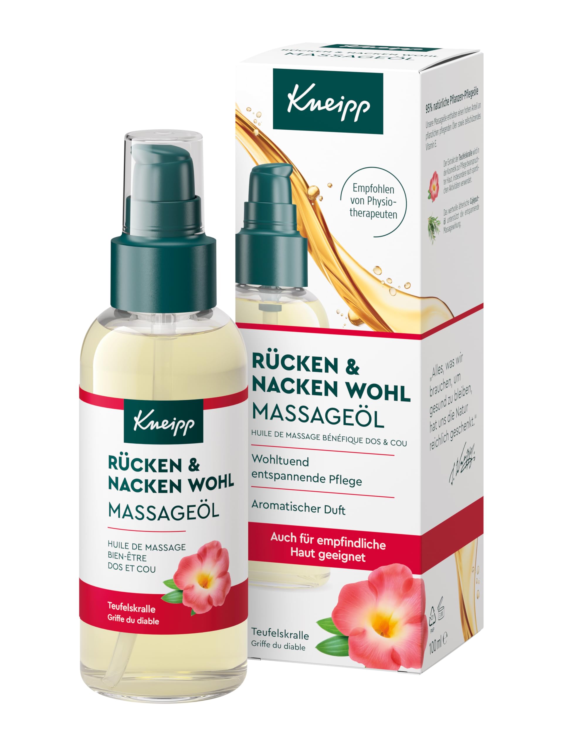Kneipp Massageöl Rücken & Nacken Wohl - Für vor & nach dem Sport - Empfohlen von Physiotherapeuten - 100ml
