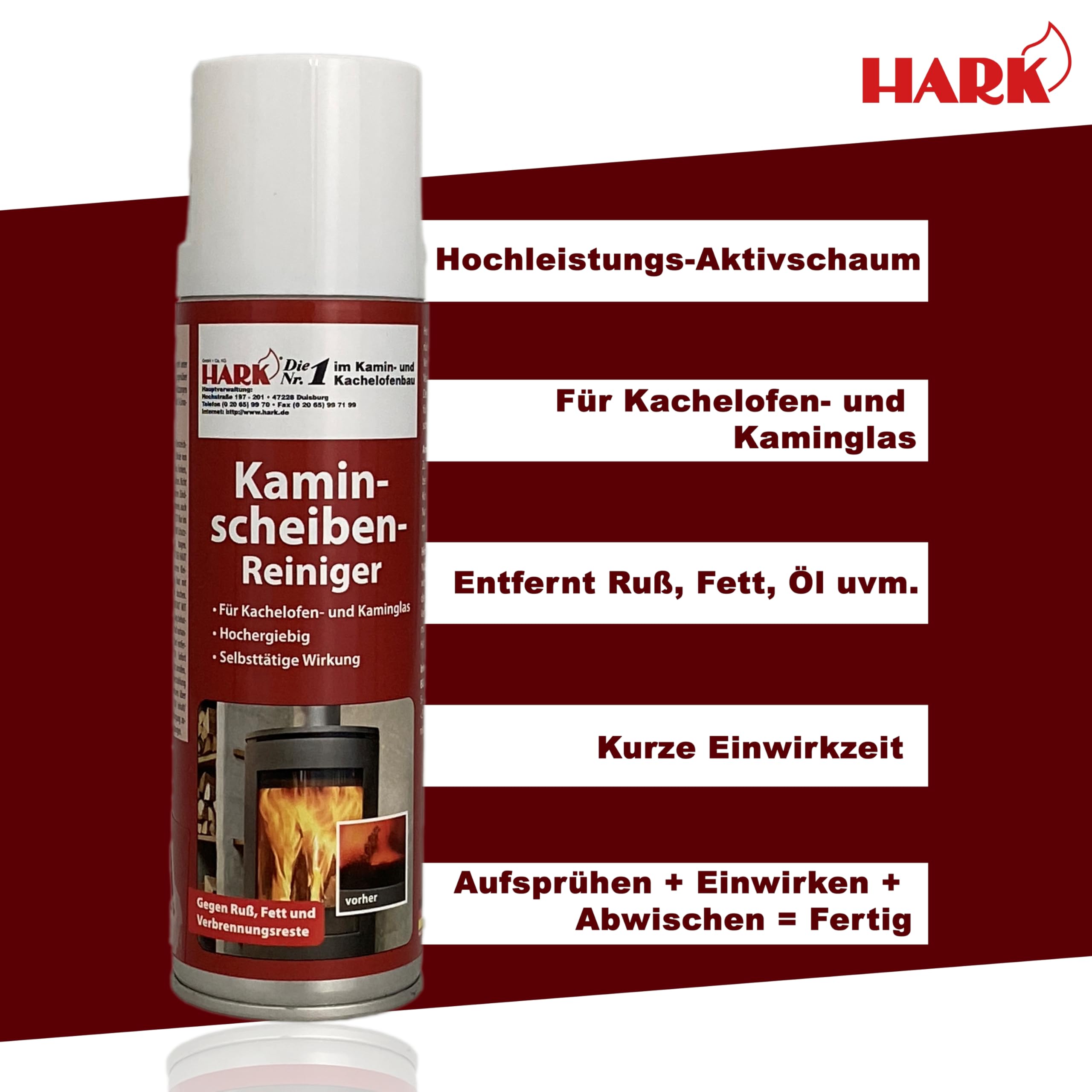 HARK Kaminscheibenreiniger Spray Hochleistungs-Aktivschaum entfernt Ruß & Schmutz effektiver Kaminglasreiniger Glas- und Kamin-Ofen-Reiniger - 300 ml