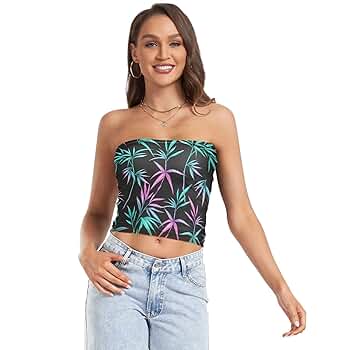 tope tube top キャミ OTVEE Womens Tube Tops Neon Fluorescent Colored Strapless