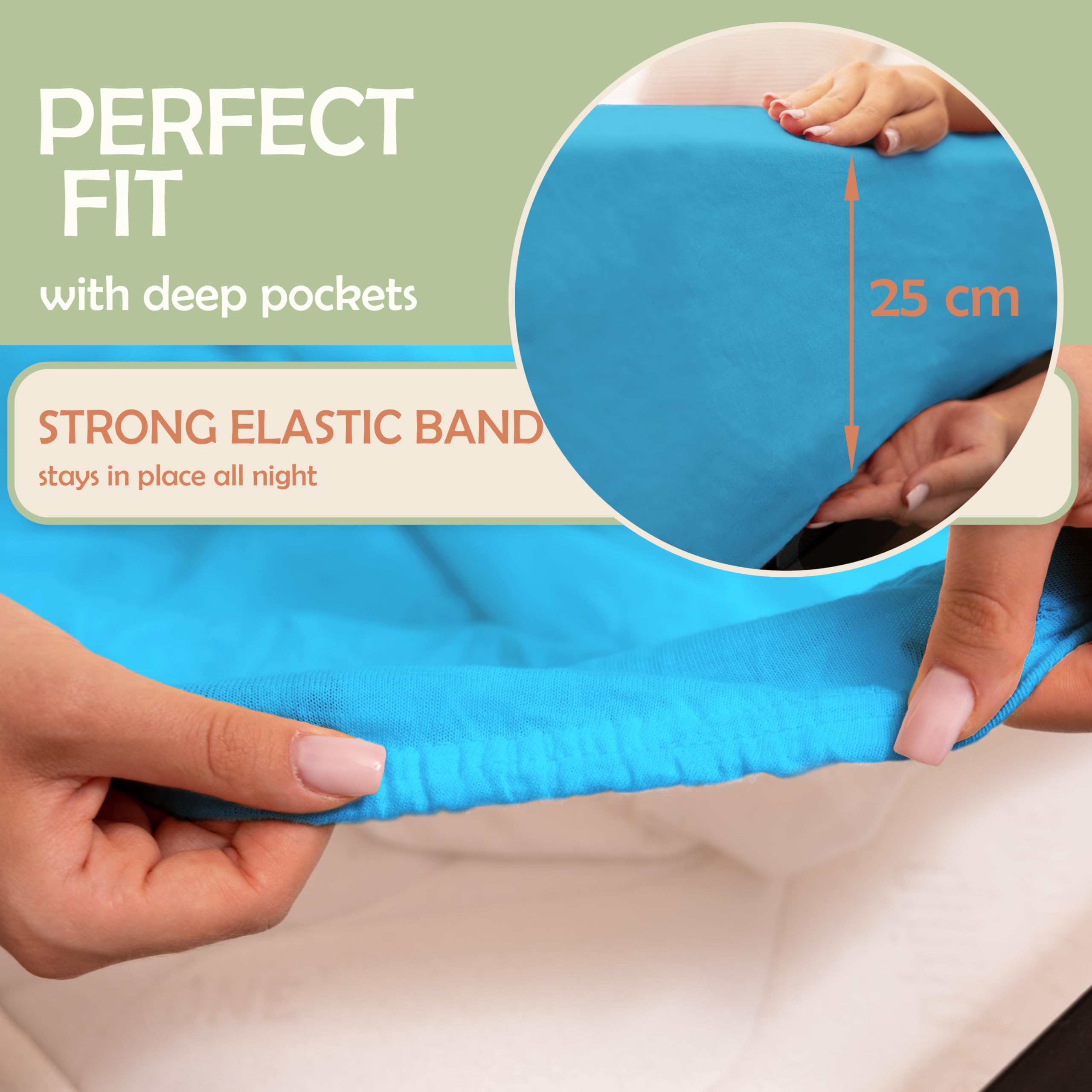 NatureMark Microfiber Fitted Sheet - Soft, Breathable & Comfortable - With Elastic Band - 180 x 200 cm - Turquoise - Image 3
