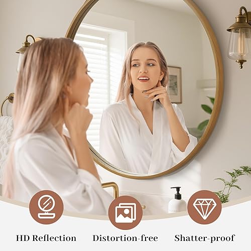 Miniatura 20 de WallBeyond Espejo redondo de madera de 24 pulgadas, espejo de pared circular para baño, espejo de pared redondo para decoración de pared, tocador
