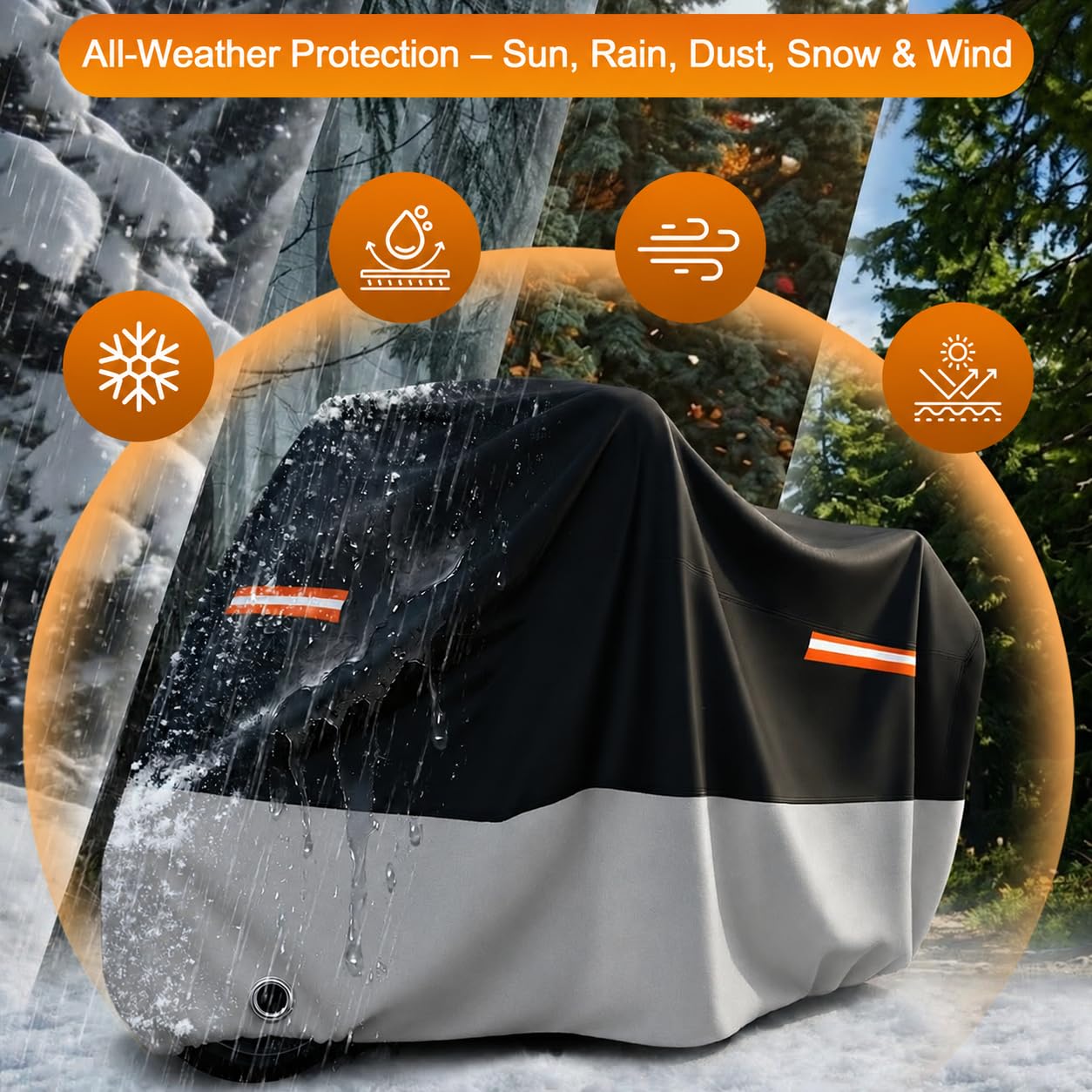 Favoto Funda para Moto Cubierta de Moto Oxford Impermeable Protectora a Prueba de Sol Lluvia Polvo Viento Nieve Excremento de Pájaro al Aire Libre, 245x105x125cm Negro+Plata