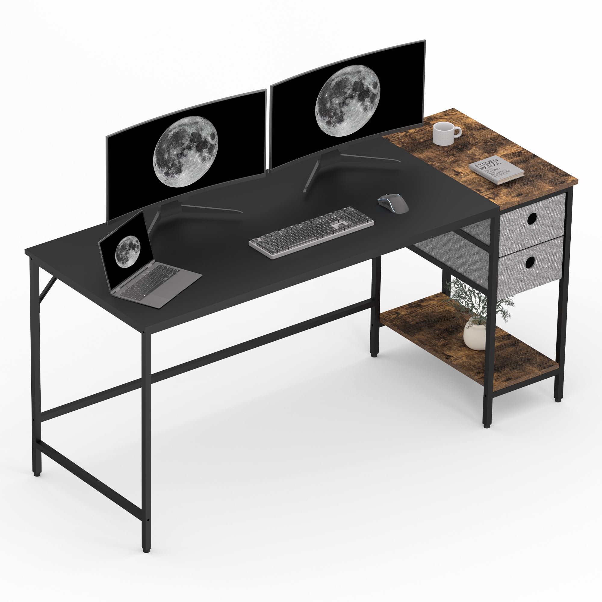 FitStand 160 x 60 x 75 cm Computer Desk with Storage Compartments and Drawers - Work Desk for Office, Living Room, Home