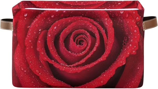 Storage Bin 1PC Water Droplet on Rose Fabric Storage Baskets for Organizing Closet Shelf Basket Clothes Organizer with Handles