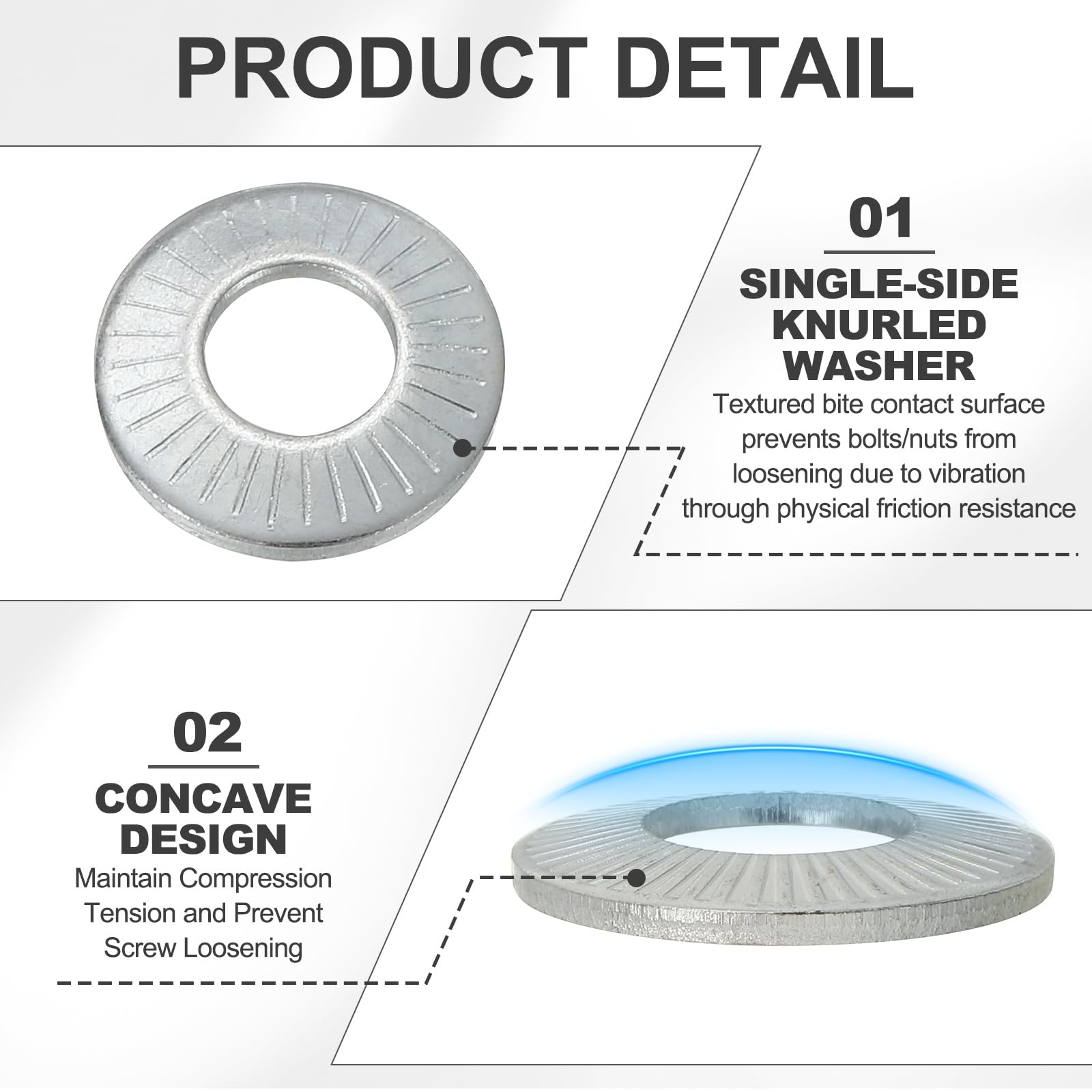 PATIKIL M16x32x2mm Flat Washers 20Pcs 65Mn Steel Belleville Spring Disc Washer Conical Knurled Metric Gasket for Automotive Industrial Construction (White Zinc Plating) - Image 3