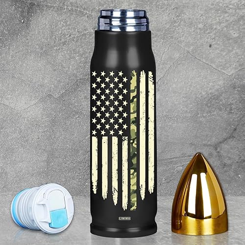 Miniatura 8 de Vaso de acero inoxidable con la bandera estadounidense negra y dorada, vaso aislado al vacío de 17 onzas, regalos patrióticos de Navidad, cumpleaños