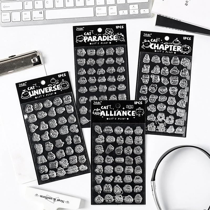 SAMVARDHAN Cute Cat Puffy Stamp,Transparent 3D Puffy Kawaii Animal Stamp, Black & White Cartoon Cats for for Journaling, Scrapbooking, Art & DIY Craft, Pack of 4-image-35