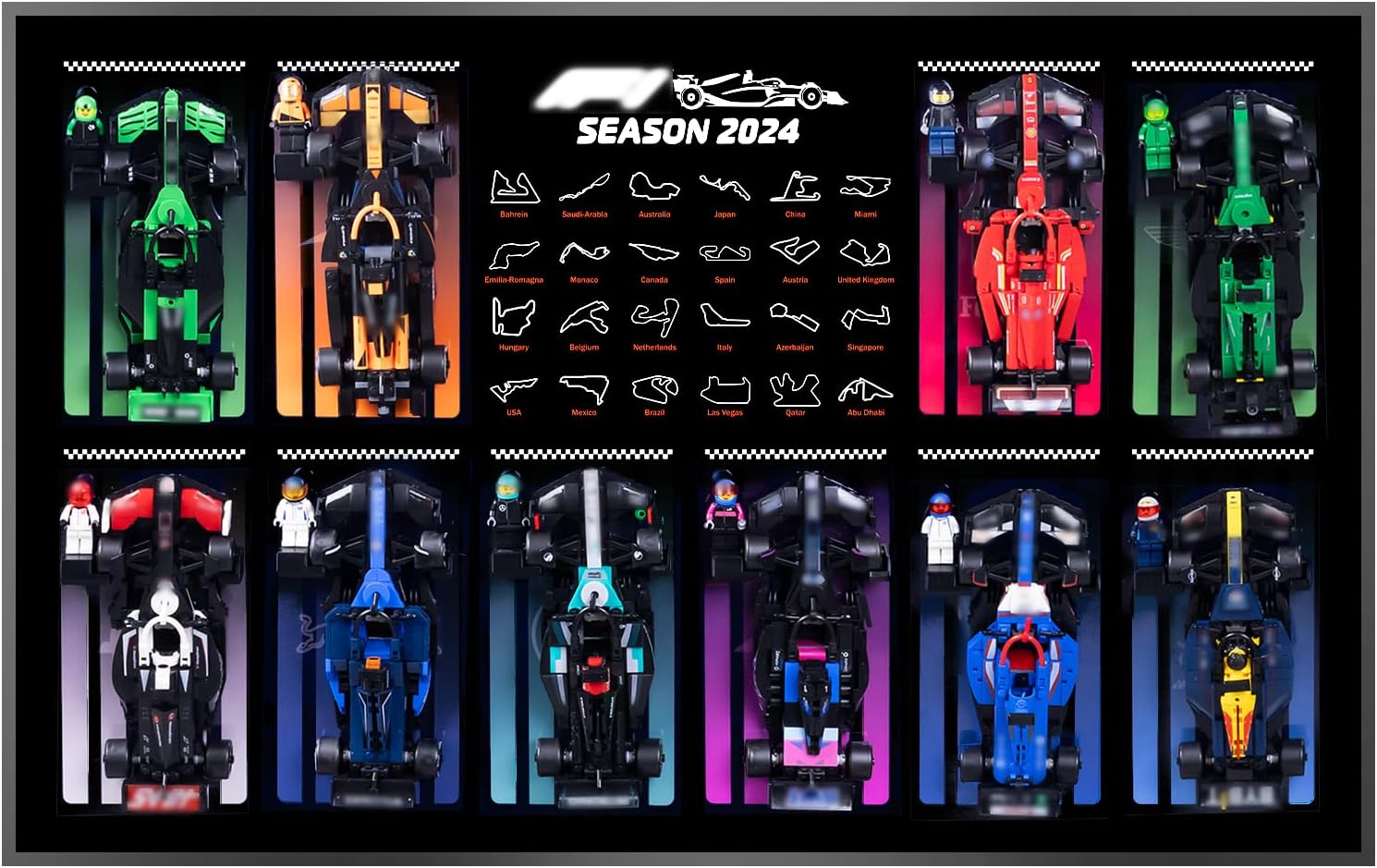 Horizontal Display Wallboard for Lego F1 Speed Champion, Compatible with 77242, 77243, 77244, 77245, 77246, 77247, 77248, 77249, 77250, 77251, Ideal for Car Enthusiasts（No Car Included）