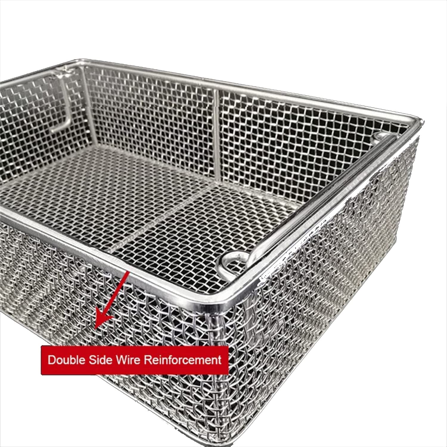 Cesta de desinfección de Equipos médicos de Acero Inoxidable 304, Bandeja de esterilización de Acero Inoxidable para Hospital con Mango retráctil,50 * 25 * 10cm