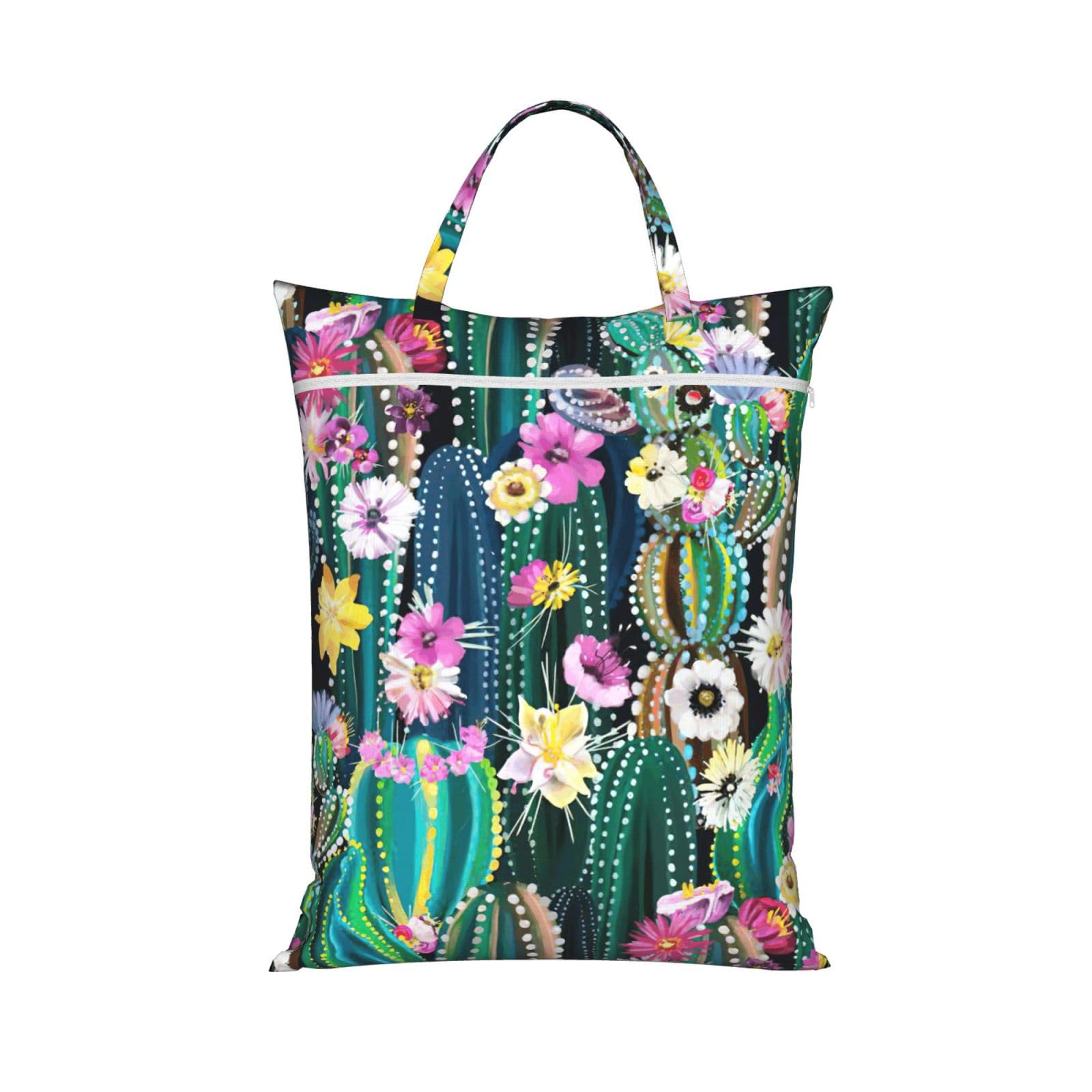 Pphgut 1 Pc Blooming Cactus Print Travel Laundry Bag Portable Dirt Clothes Bags Daily Hiking Camping Vacation
