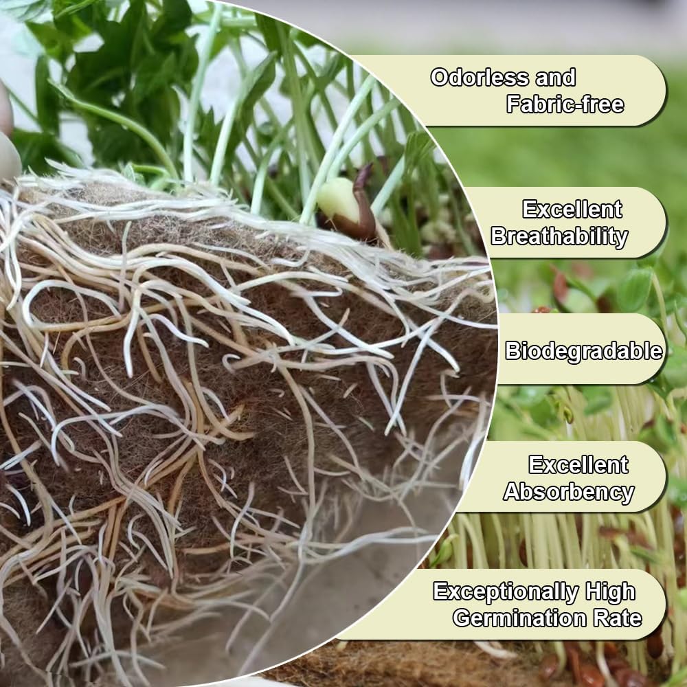 1 Roll 10" x 220" Microgreens Growing Trays Jute Mat Kits, Hydroponic Planting Mat & Seed Germination Pad for Wheatgrass, Bean Sprouts, Hydroponic Seed Growing | Works with Growing Trays