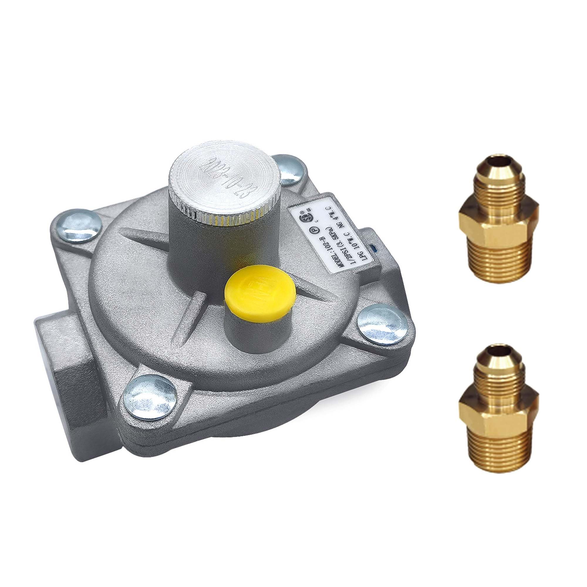 Acesidn 1/2 inch Gas Regulator with 2 Brass Adapters, Natural Gas and LP Gas Convertable,1/2 PSI Inlet Pressure, LPG 10" NG 4" Outlet Pressure,CSA Certified