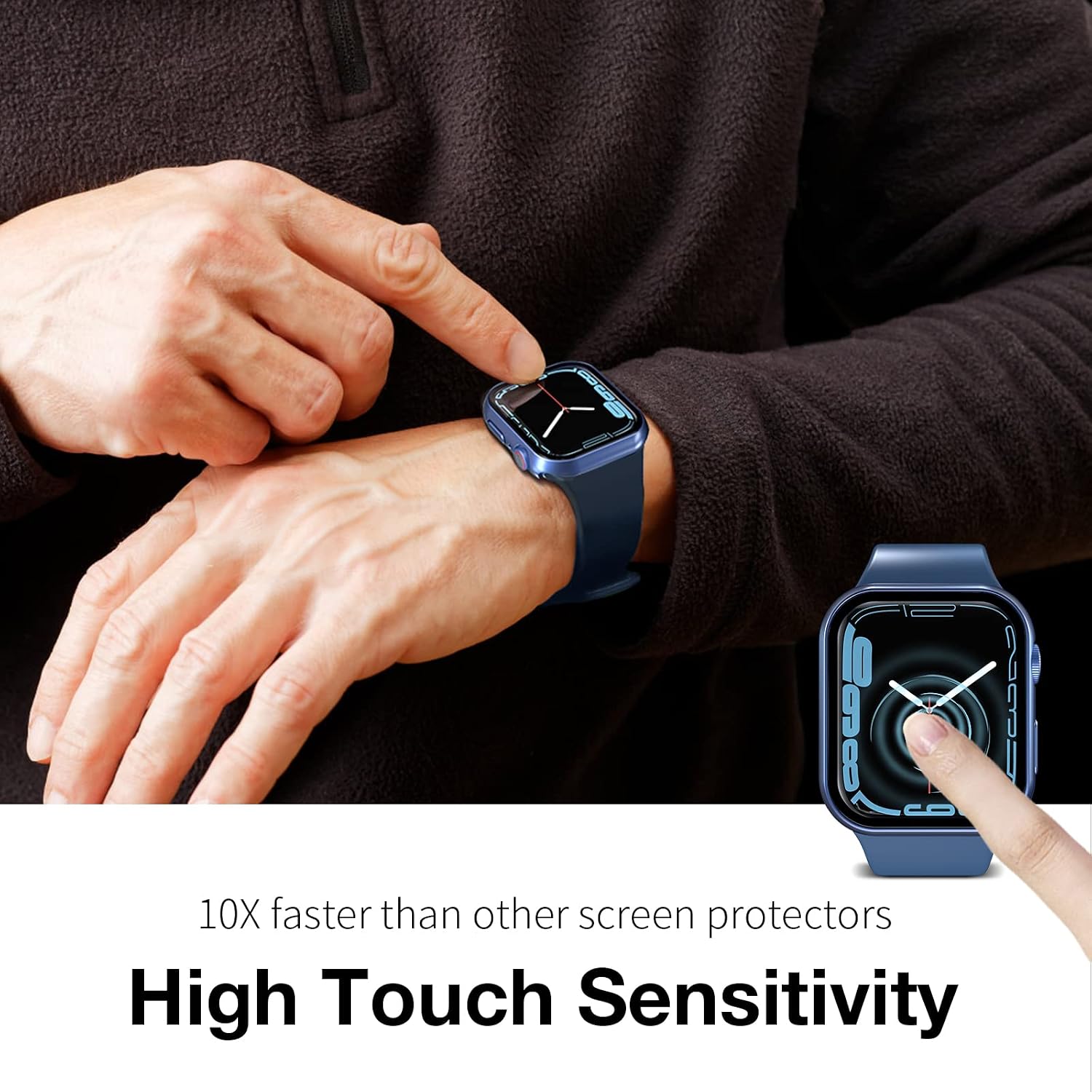 LK 2 Pack Hard PC Case with Tempered Glass Screen Protector Compatible with Apple Watch 41mm Series 8 7, Touch Sensitive, HD Ultra-Thin, Full Protective Cover for iWatch 41mm, Blue