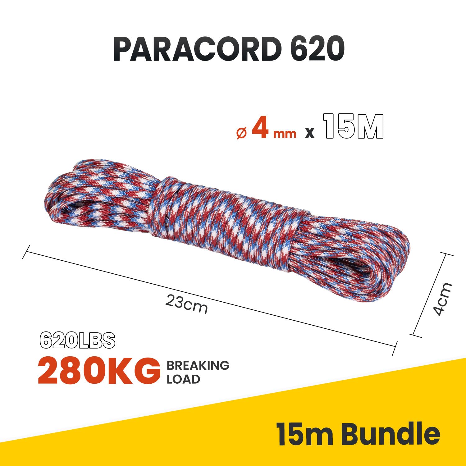 MECCANIXITY Paracorde 650 - 4 Mm - 9 Brins - Corde De Survie Solide Pour Camping, Randonnée, Pêche - Jaune