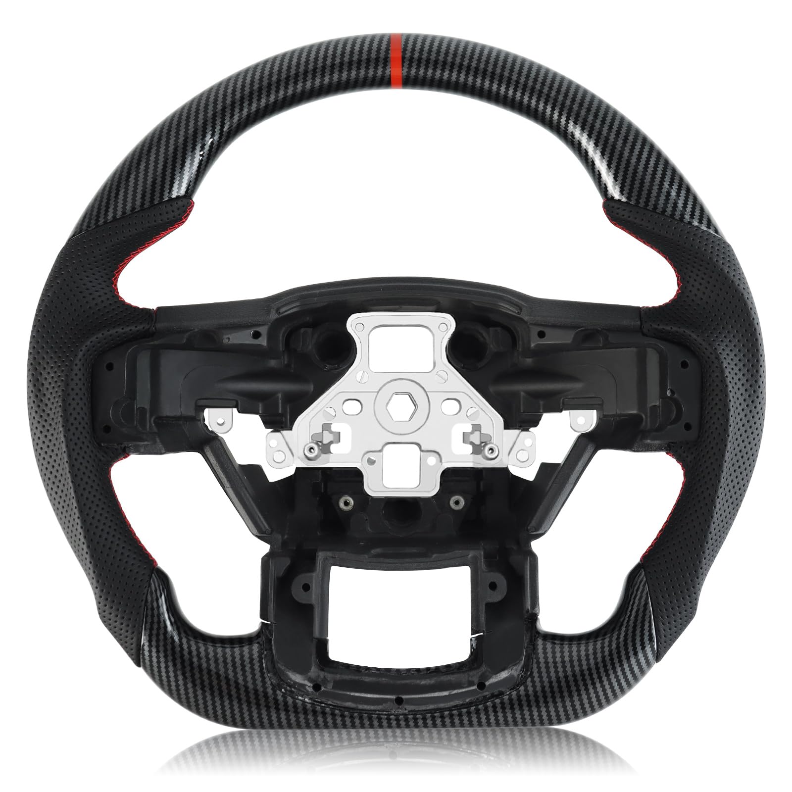 Volante de fibra de carbono VOONKR Hydro Dip para Ford F150 en forma de D, de cuero perforado Nappa, con fondo plano y palanca de cambios. Volante para Ford F150 2015-2020.