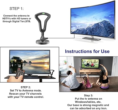 Miniatura 5 de Antena de TV HD de rango de más de 220 millas con base magnética fuerte, antena digital para interiores mejorada 2023 para Smart TV, compatible con