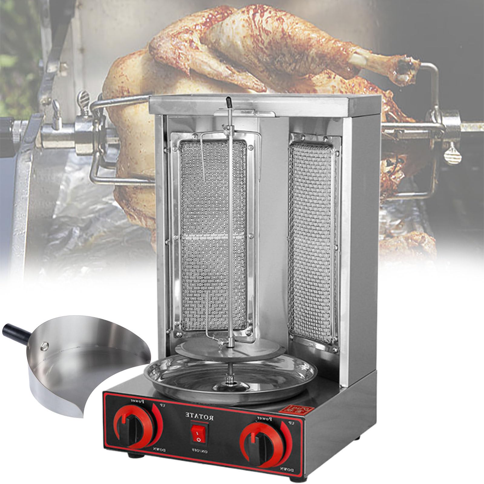 Machine de Poulet Fait Maison, Rôtissoire de Comptoir, Kebab, Rôtissoire Verticale au Propane, Poulet Turc, Doner Kebab, Gril avec 2 Brûleurs, pour la Cuisine de Restaurant à Domicile,Pan
