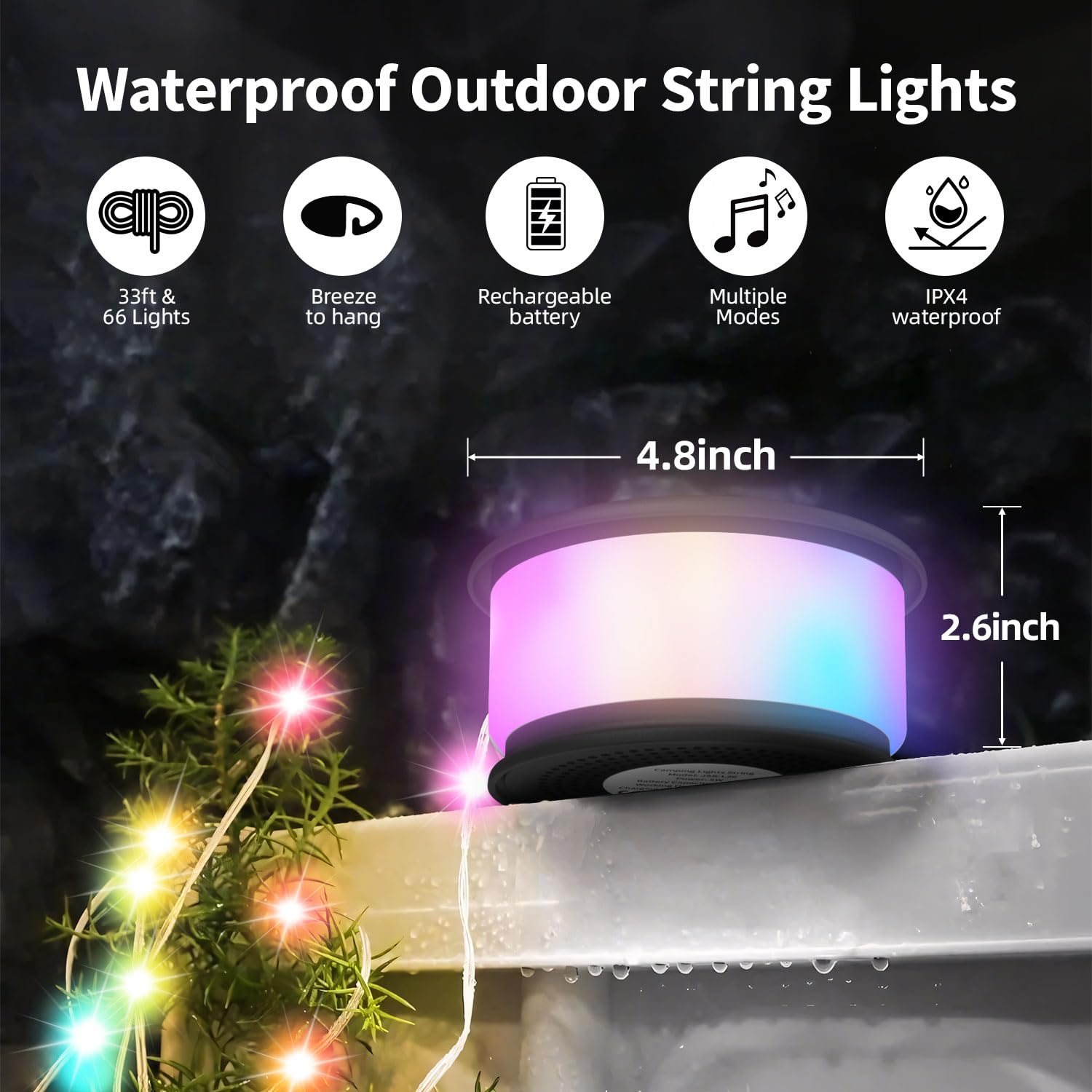 2 x Camping-Lichterketten, 2-in-1, verbessert, 10 m, wiederaufladbare Zelt-Lichterkette mit 19 Beleuchtungsmodi, schnelle Lagerung, tragbare LED-Lampe für Dekoration