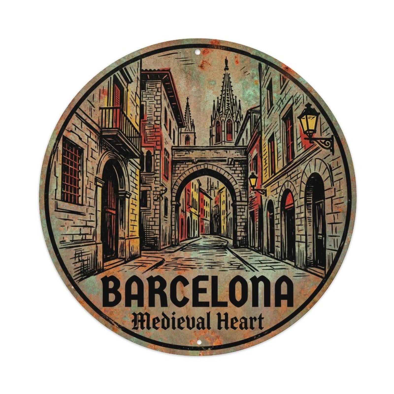 Metal Tin Sign Vintage Travel Barcelona Spain Voyage