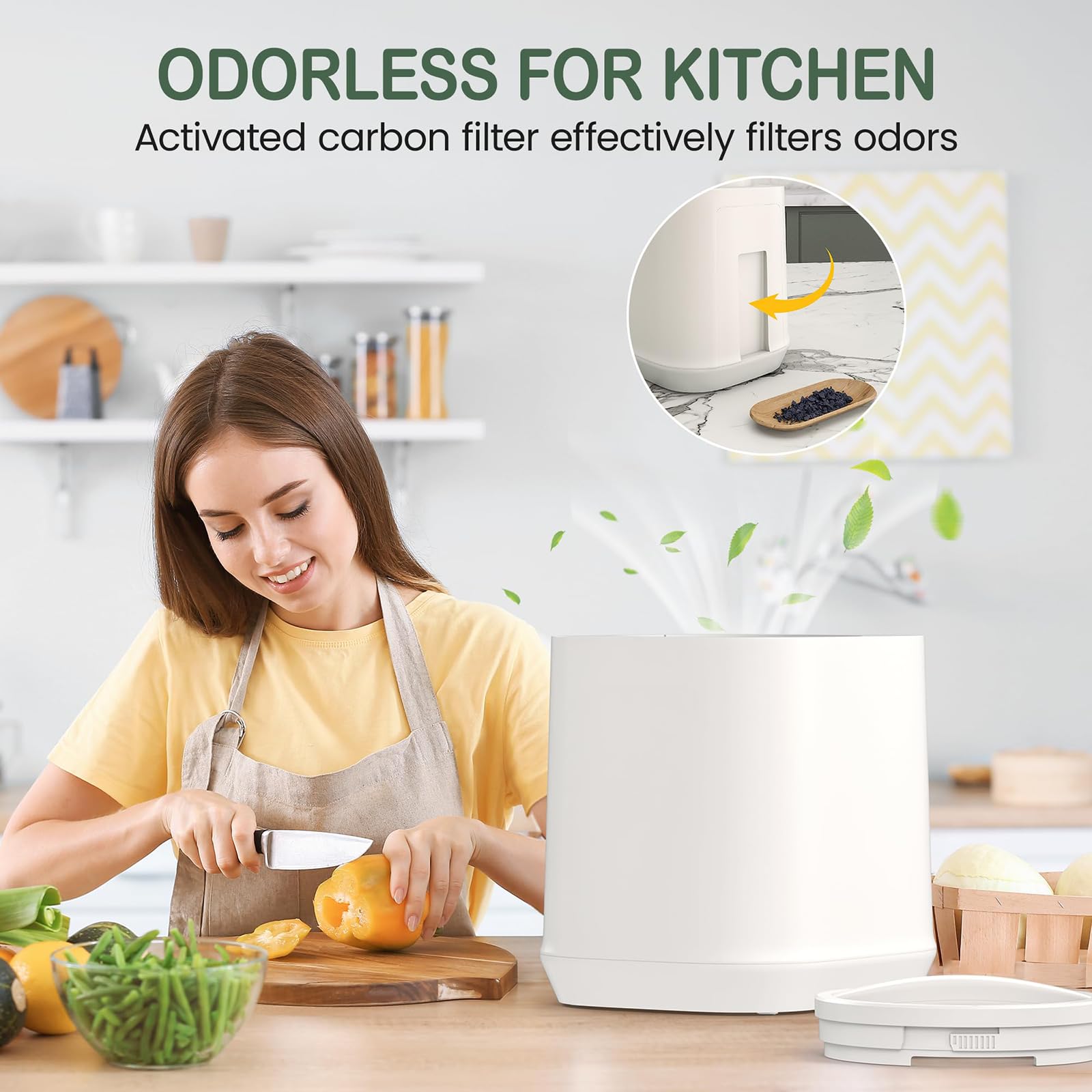 Cubo eléctrico de abono, compostador de cocina sin olor para interiores, 4 L, para residuos de alimentos, cuenta con ciclo de limpieza automática para facilitar el pre-compostaje de restos de cocina