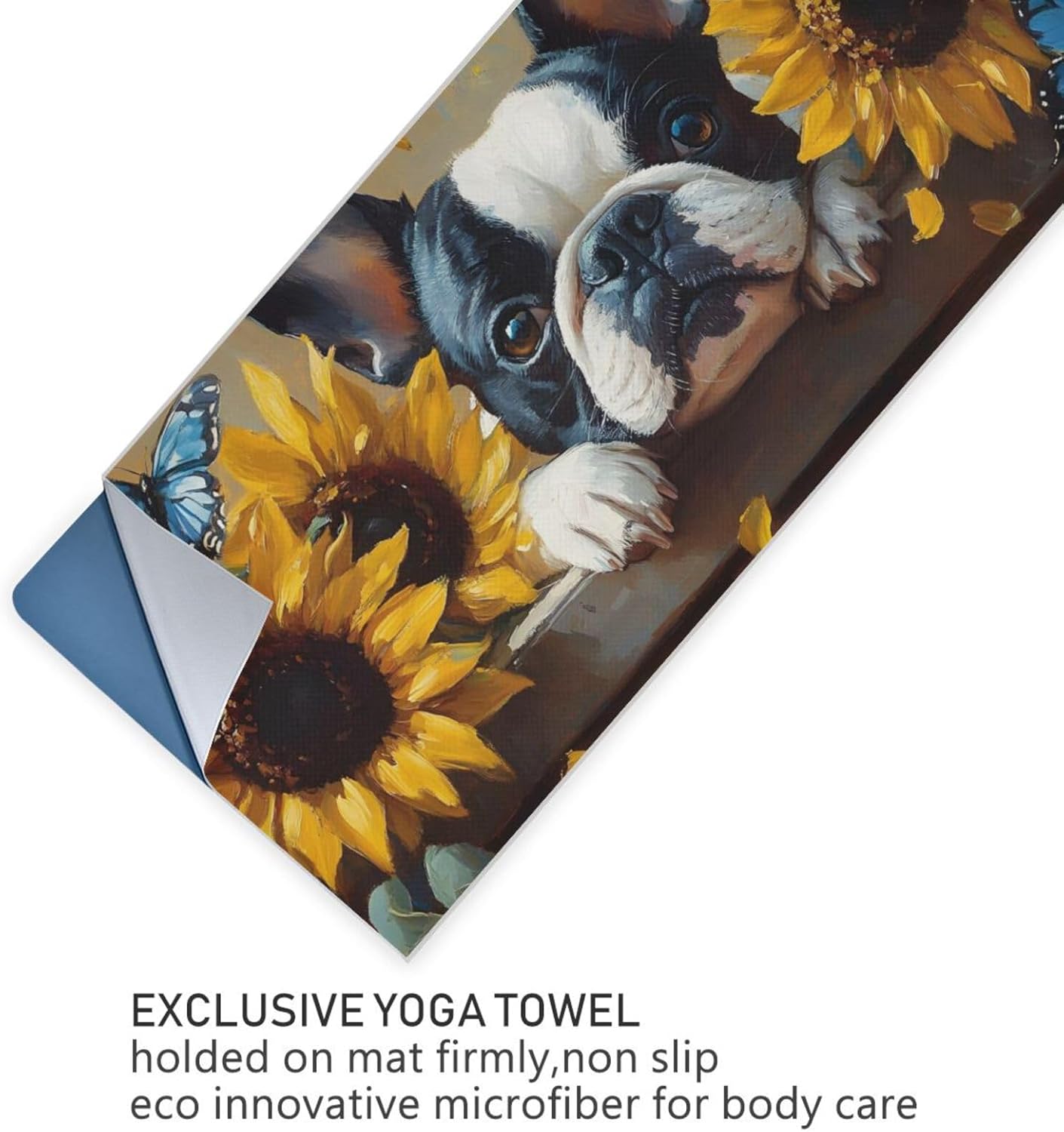 French Bulldog Fence Cute Yoga Towel with Grip Dots – Anti-Slip, Super Absorbent, 73” x 27”, Microfiber Mat Cover for Exercise, Fitness, Pilates Gear