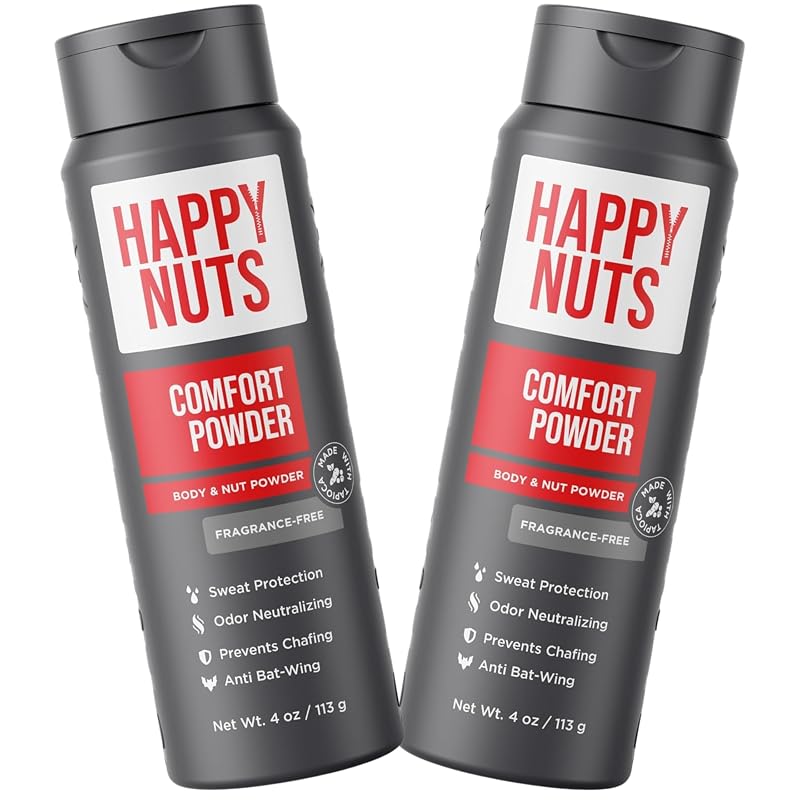 Desodorante em pó HAPPY NUTS Comfort Powder sem talco e sem alumínio, sem fragrância, pacote com 2
