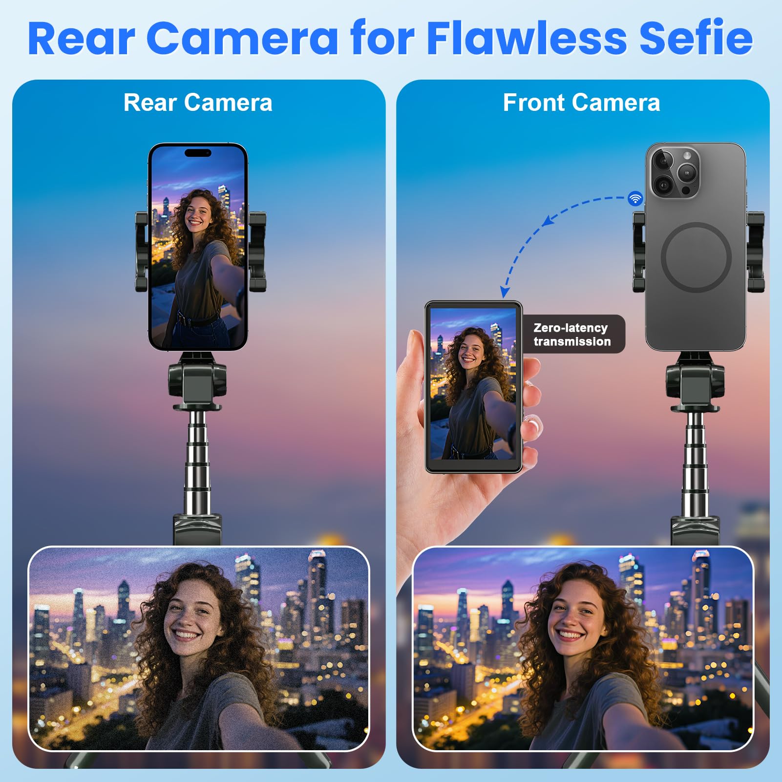 Pantalla para monitor de teléfono Vlog Selfie, conexión inalámbrica de montaje magnético con control remoto, grabación inalámbrica de 1080P, cámara trasera para selfie, vlog en vivo