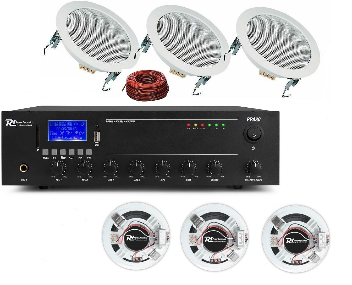 AUDIO FILODIFFUSIONE IMPIANTO CON AMPLIFICATORE BLUETOOTH E ALTOPARLANTI DA CONTROSOFFITTO (CON 6 CASSE)