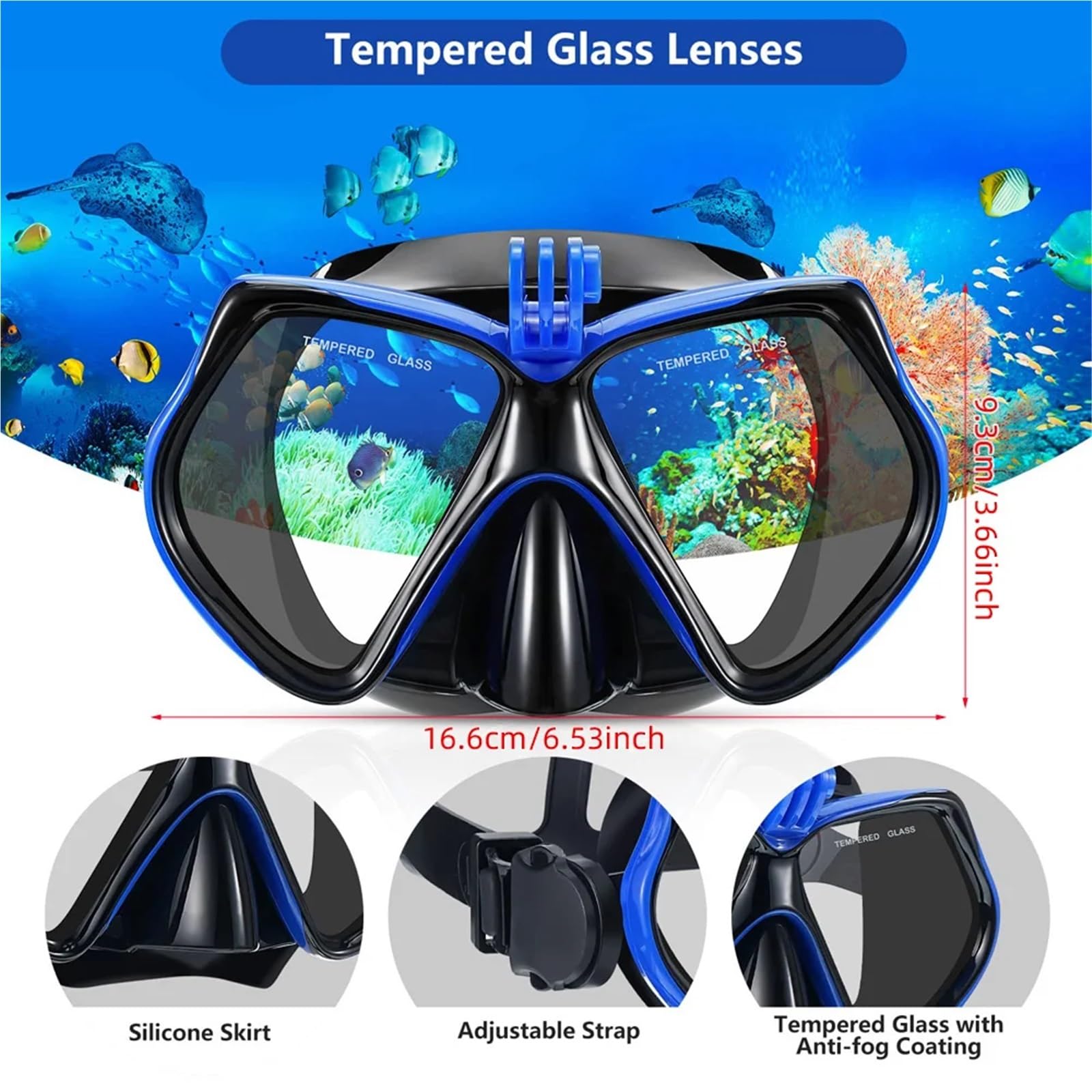 Buceo Máscara de Snorkel Máscara de Buceo con Kit de Snorkel para cámara Deportiva subacuática GoPro, Gafas de natación Profesionales antivaho y secas