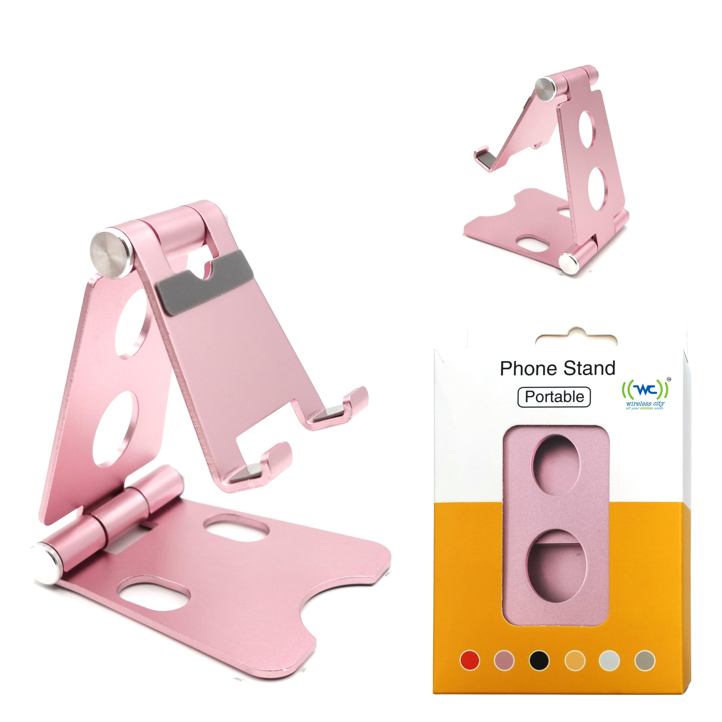 Wireless City Cell Phone Stand & Tablet Desk Mount Holder, Fully Adjustable Foldable Phone Stand for Desk Anti-Slip Premium Aluminum Phone Holder