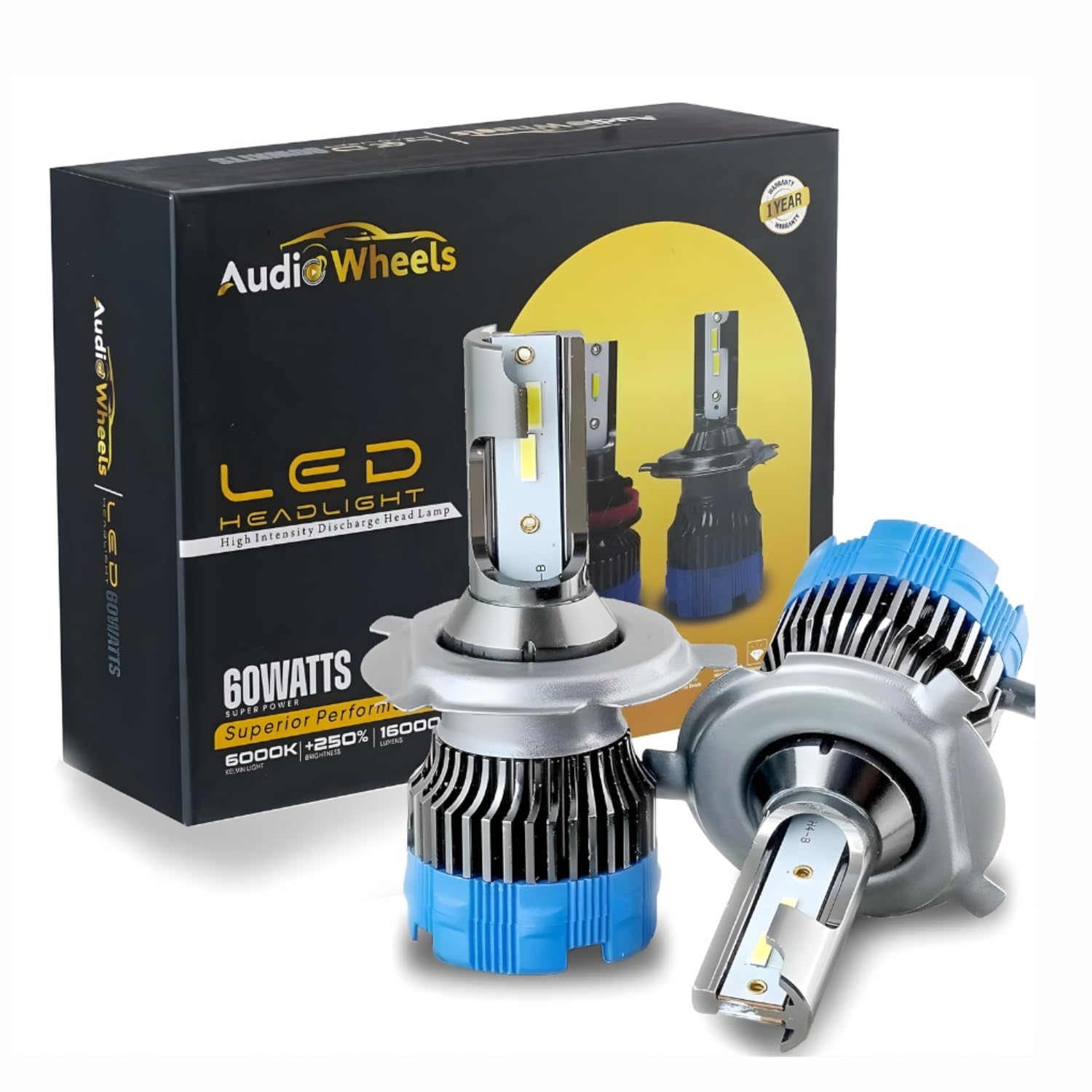 Audio Wheels H4 LED Headlight Bulbs – 60W, 16,000 Lumens, 6000K Cool White | High/Low Beam Conversion Kit for Cars | Super Bright, Quick Installation | Pack of 2 with 1-Year Warranty-image-45